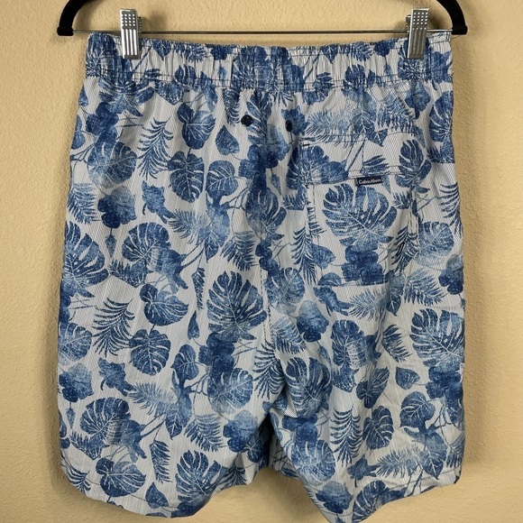 Calvin Klein‎ Men's Swim Shorts Blue Hawaiian print, pockets, lined, sz M, EUC - Picture 4 of 9